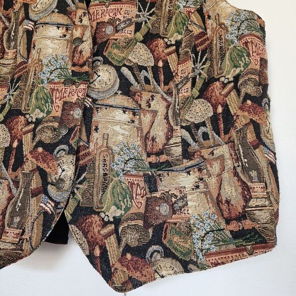 Vtg Karen Scott Tapestry Vest Womens Size 3X Americana Regency Boho Artsy - Picture 3 of 8